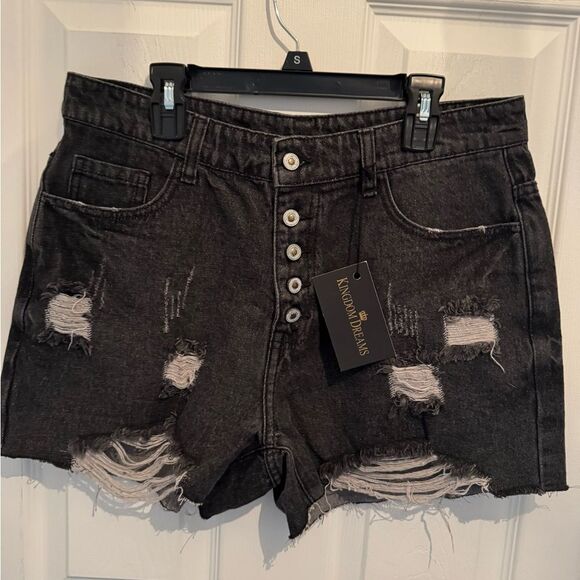 Black Distressed Women's Shorts - Picture 1 of 6